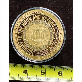 AMERICAN MINT LARGE 24k, 110g, .999 GOLD ON SOLID COPPER COIN PROOF, JOURNEY TO THE MOON, UNBLEMISHED IN CAPSULE