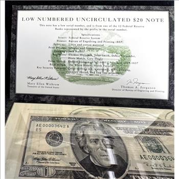 U.S. MINT LOW NUMBERED UNCIRCULATED $20 DOLLAR DELUXE NOTE, IN SEALED OGP, COA