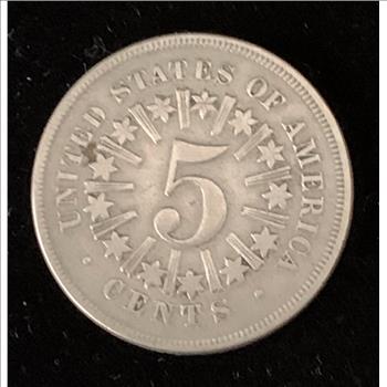 1866 WITH RAYS SHIELD NICKEL 