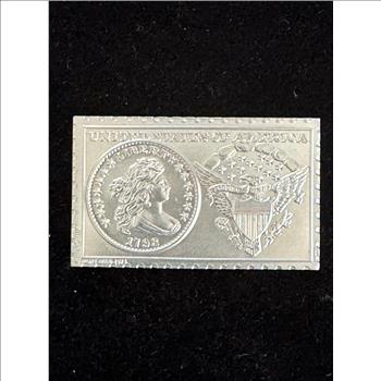 UNITED STATES 1798 LIBERTY DRAPPED BUST DOLLAR, NUMISTAMP MORT REED MEDAL, FROM SET #1544 OF 5000, 1 3/8 X 2 1/4 BU GEM