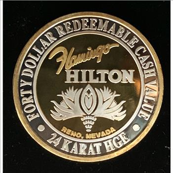 SILVER STRIKE COIN, 47.6 grams .999 SILVER, 24 karat HGD $40 REDEEMABLE CASH PROOF-LIKE UNC VINTAGE 1994 SKIING FLAMINGO