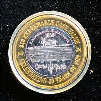 .999 FINE SILVER LIMITED EDITION COIN,  CACTUS PETES, JACKPOT NEVADA, FIRST STRIKE $10 CASH VALUE, UNCIRCULATED IN CAPSULE