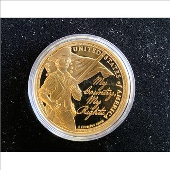 LIBERTY GOLD COIN, TONNED RIGHT TO KEEP AND BEAR ARMS MEDALLION PROOF IN CASE