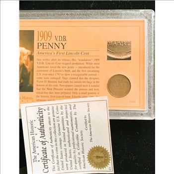 1909 VDB LINCOLN CENT, FIRST LINCOLN PENNY, RARE FIND IN THIS CONDITION, ORIG SEALED HOLDER, COA, REALLY NICE COIN