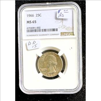 1966 25C COIN, NGC GRADED MS-65 IN THE SLAB