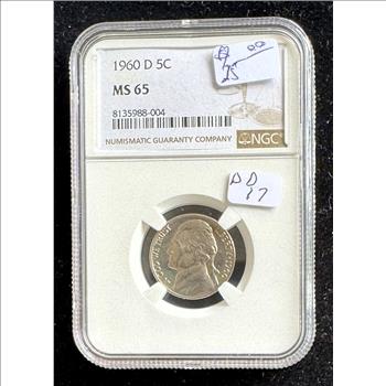 1960-D 5C COIN, NGC GRADED MS-65 IN THE SLAB