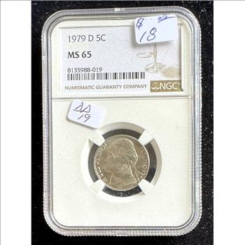 1979-D 5C NICKEL COIN, NGC GRADED MS-65, IN THE SLAB