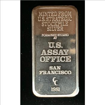 5 Troy Oz Silver Bar .999 Fine Vintage Minted From US Strategic Stockpile Silver US Assay Office SF 1981