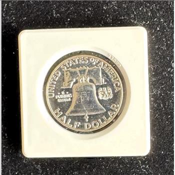 1962 SILVER FRANKLIN HALF DOLLAR, PROOF GEM HIGH GRADE COIN, IN A HARD CASE