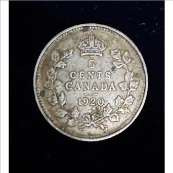 1920 SILVER CANADA 5 CENT DETAILED COIN (DIRTY)