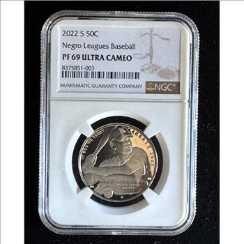 2022-S 50C NEGRO LEAGUES BASEBALL, NGC HIGH GRADED PROOF 69 ULTRA CAMEO GEM UNBLEMISHED COIN IN THE SLAB