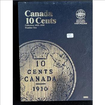 1858-1936 CANADA  SILVER 10 CENT COLLECTION, 8 COINS IN A WHITMAN BOOK