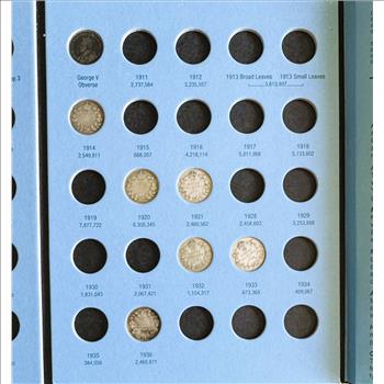 1858-1936 CANADA  SILVER 10 CENT COLLECTION, 8 COINS IN A WHITMAN BOOK
