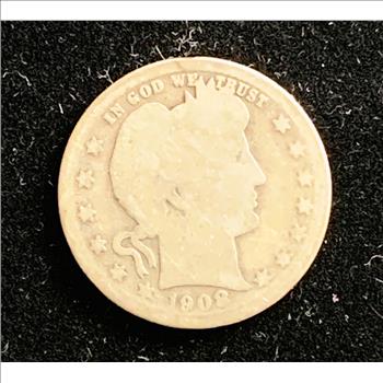 1908-D BARBER QUARTER SILVER COIN