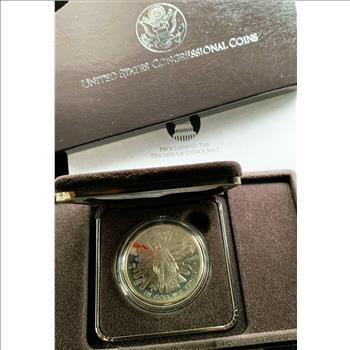 1989 US CONGRESSIONAL GEM COIN, PROOF SILVER DOLLAR IN ORIG US MINT CAPSULE, CASE, BOX, COA