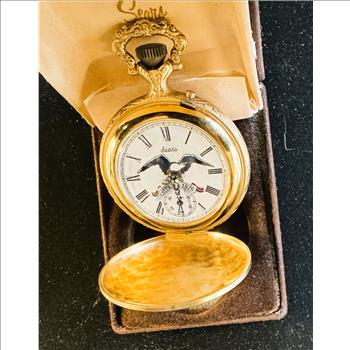 VINTAGE SEARS BICENTENNIAL1776-1976 POCKET WATCH, LIKE NEW NEVER TAKEN OUT OF ORIGINAL CASE, PAPERS