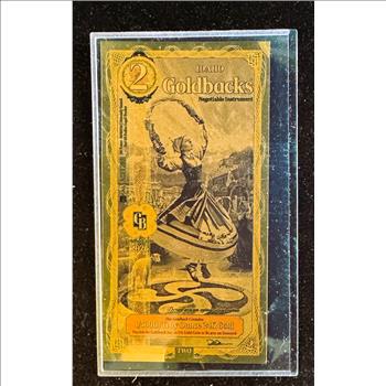 GOLD, IDAHO GOLDBACKS 2 GOLD FOIL NOTE, 1/500 th 24K .999 FINE GOLD, CAN BE USED AS LEGAL TENDER, PHOTOS IN PROTECTIVE COVERS