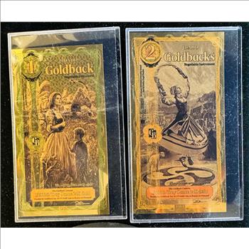 GOLD, IDAHO GOLDBACKS 1 & 2 GOLD FOIL NOTES, 1/1000 & 1/500th 24K .999 FINE GOLD, CAN BE USED AS LEGAL TENDER, PHOTOS IN PROTECTIVE COVERS
