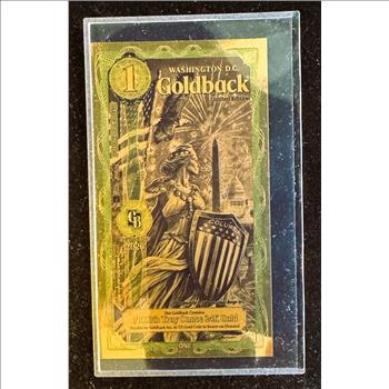 GOLD, WASHINGTON D.C. 1 GOLDBACK (LIMITED EDITION), 1/1000 TROY OZ 24k GOLD FOIL, CAN BE USED AS LEGAL TENDER, HARD TO PHOTO IN PROTECTIVE COVER