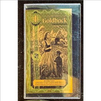 GOLD, IDAHO GOLDBACKS 1 GOLD FOIL NOTE, 1/1000 th 24K .999 FINE GOLD, CAN BE USED AS LEGAL TENDER, PHOTOS IN PROTECTIVE COVERS