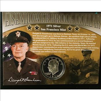 1971-S SILVER PROOF EISENHOWER DOLLAR COIN, FIRST COMMEMORATIVE MINT SEALED UNCIRCULATED CAPSULE/PKG, COA