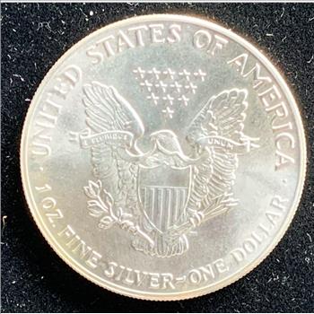 1oz .999 FINE SILVER, AMERICAN SILVER EAGLE, 1ST YEAR ISSUE BU BRIGHT SHINY COIN