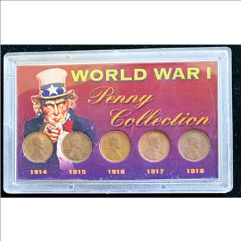 WORLD WAR I PENNY COLLECTION COIN SET, 1914-1918, IN A SEALED HARD CASE