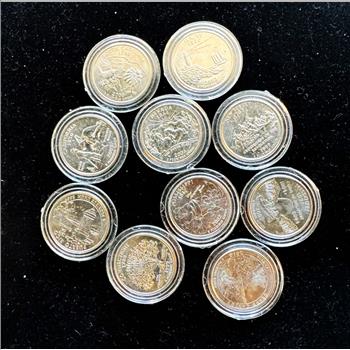 U.S. STATE QUARTER COLLECTORS COINS, 10 RANDOM UNCIRCULATED QTRS IN CAPSULES