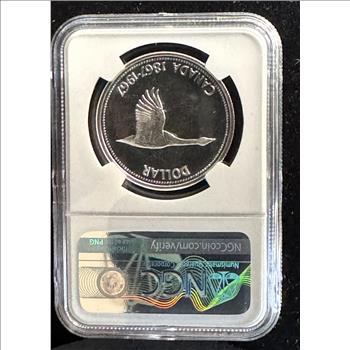1967 SILVER CANADIAN GOOSE HIGH GRADE COIN, NGC GRADED PL 66 CAMEO PROOF IN THE SLAB
