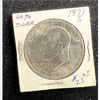 1971-S SILVER EISENHOWER $1 DOLLAR, BRIGHT SHINY GEM COIN, HOLDER DISTORTS PHOTO