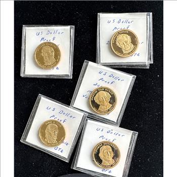 2007-S - 2010-S PRESIDENT (5) GOLDEN $1 DOLLAR CAMEO PROOF COINS