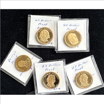 2007-S - 2010-S PRESIDENT (5) GOLDEN $1 DOLLAR CAMEO PROOF COINS