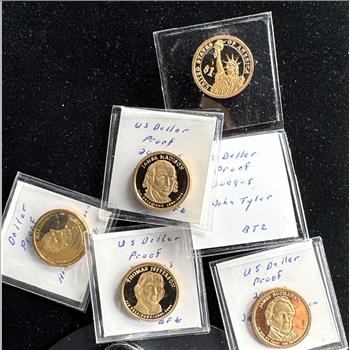 2007-S - 2010-S PRESIDENT (5) GOLDEN $1 DOLLAR CAMEO PROOF COINS