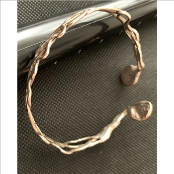 BANGLE BRACELET SOLID STERLING SILVER, GOLD TONNED, MOD LOOK