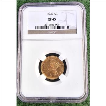 US 1854 $3 Dollar Princess Gold Coin NGC Graded