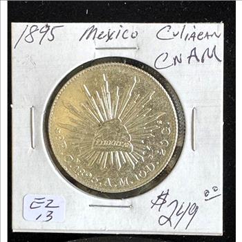 1895 MEXICO SILVER HIGH GRADE COIN, 8 REALES A.M. CULIACAN MINT 