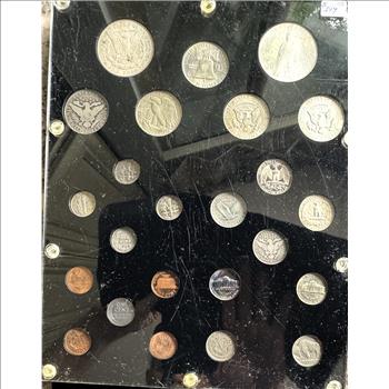 20TH CENTURY TYPE COINS COLLECTION  (24 COIN SET) INCL MORGAN & PEACE DOLLARS, NICE CAPITAL DISPLAY CASE