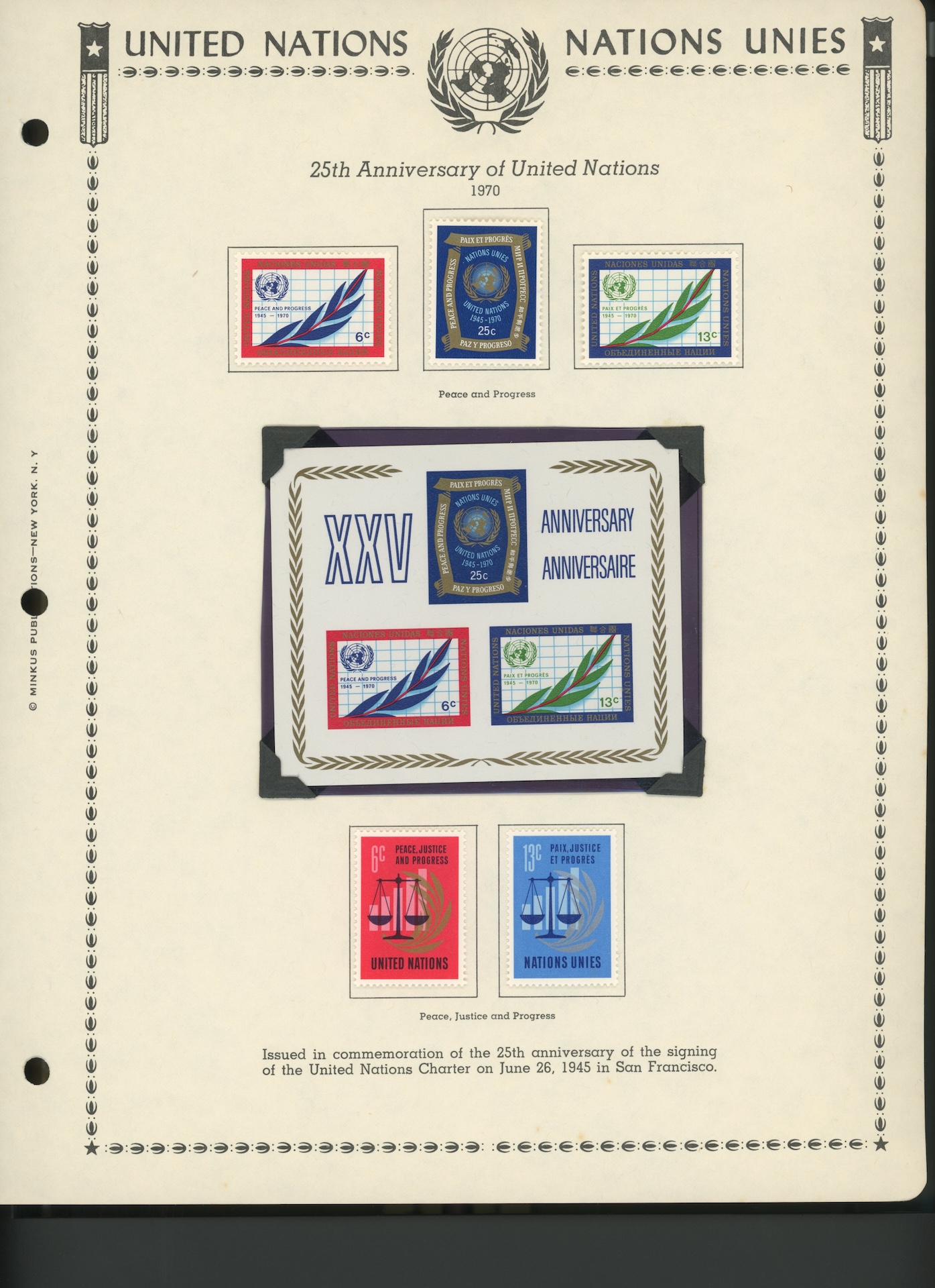 United Nations New York Stamps 1970. 25th Anniversary of United Nations