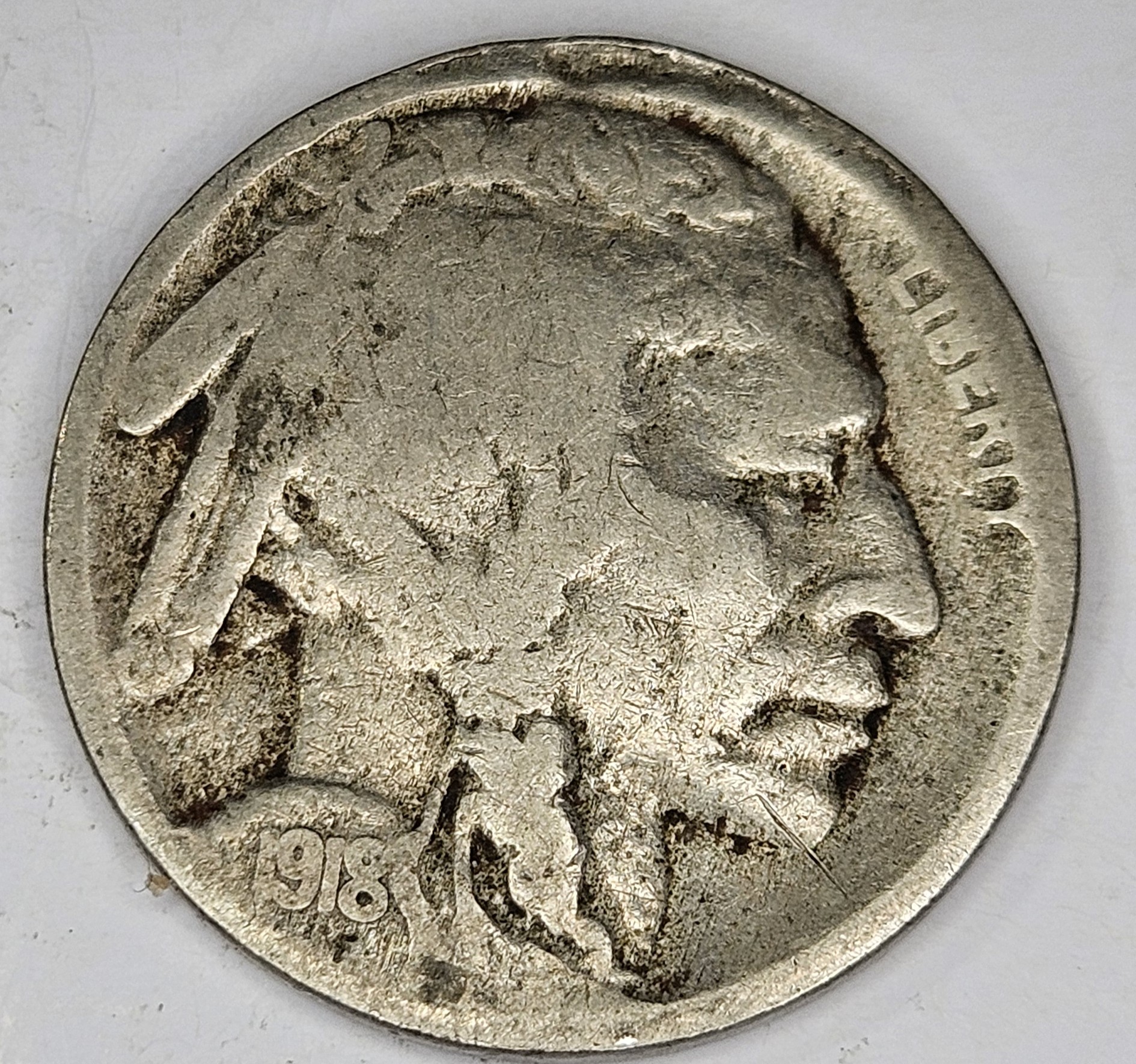 1918 Buffalo Nickel  - DIE ERROR Reverse Rim