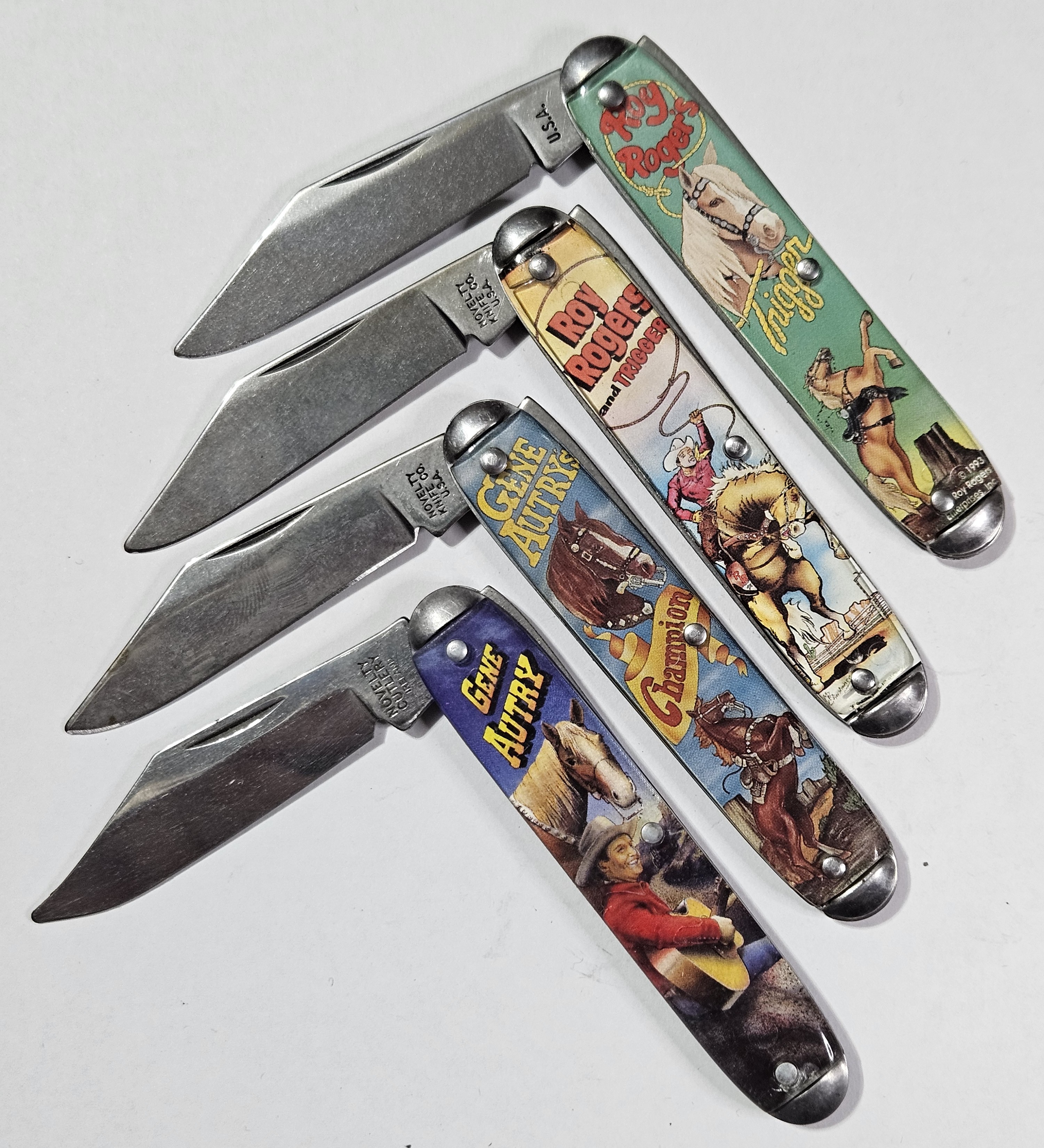 Lot of 4 Roy Rogers- Gene Autry - Novelty USA Made Pocket Knives - TV Golden Age Era Collectibles