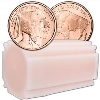 Roll of (20) Solid 1 oz. Copper Buffalo Design Rounds -