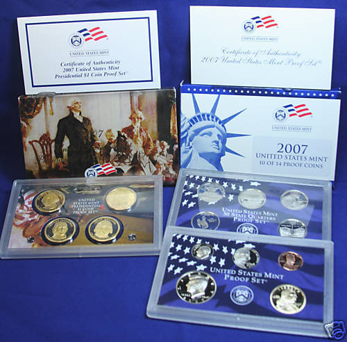 2007 US Mint Proof Set - 10 of 14 Coins and 5 Proof Dollar