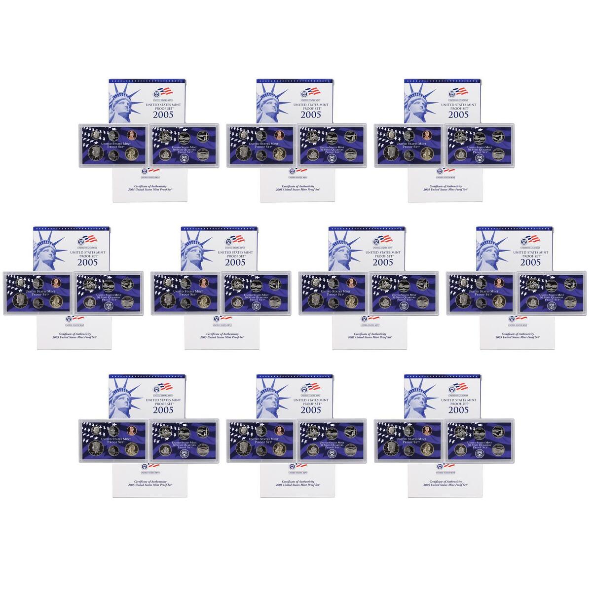 ~WOW~ Lot of TEN (10) 2005 US Mint PROOF Sets - Original Mint Packing