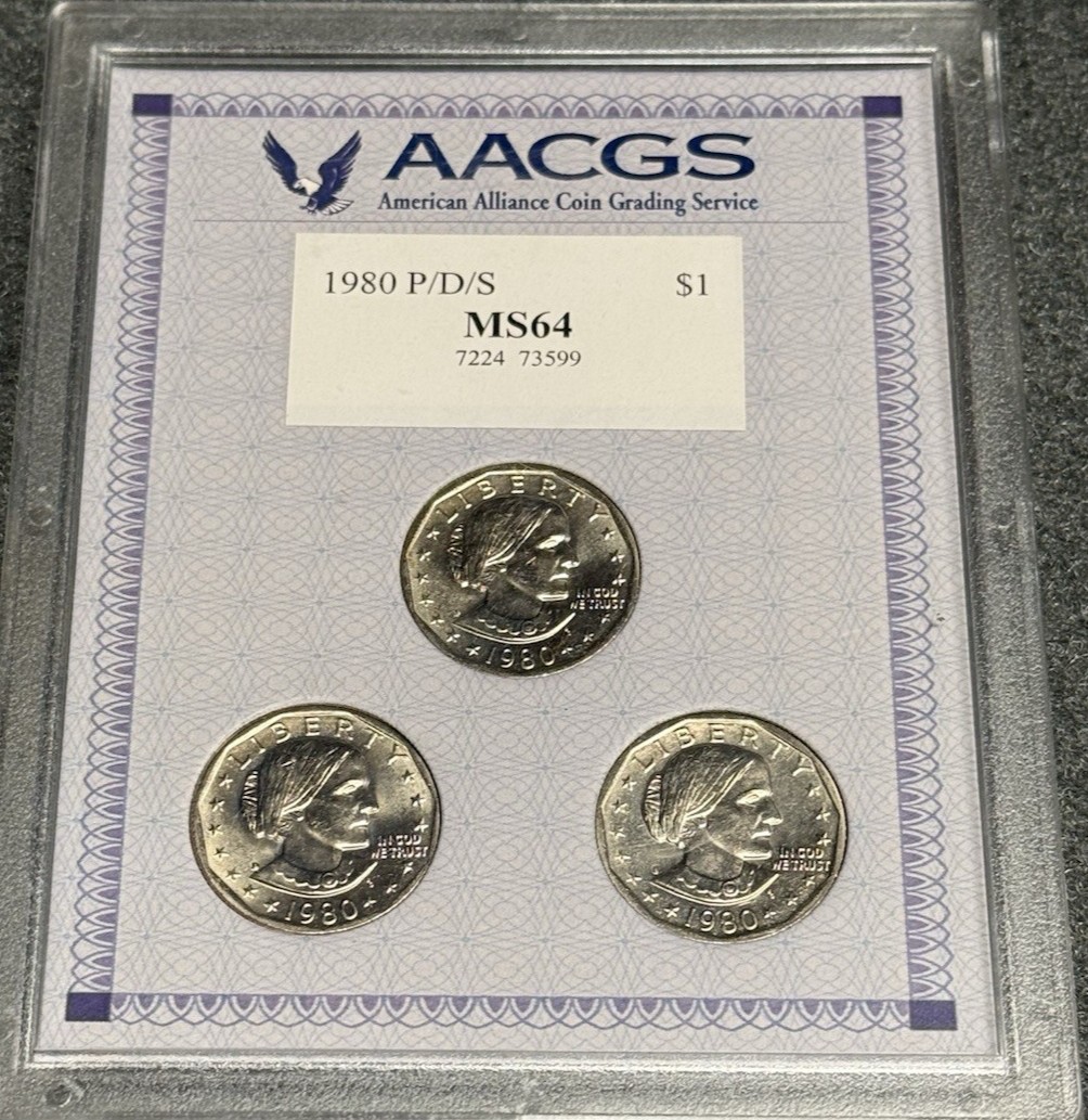 1980 PDS Trio of Susan B Anthony Dollar - MS 64 AACGS