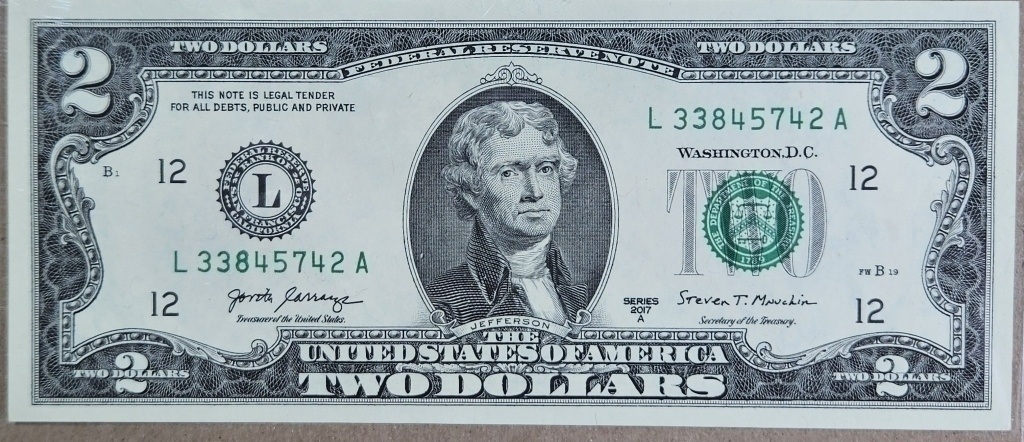 2017 SUPER CRISP $2 Federal Reserve Note 