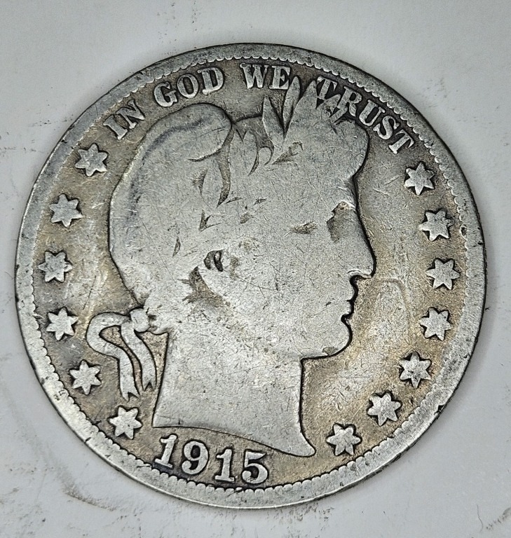 1915 "S" San Francisco Mint- Barber Half Dollar - VG Grade 90% Silver