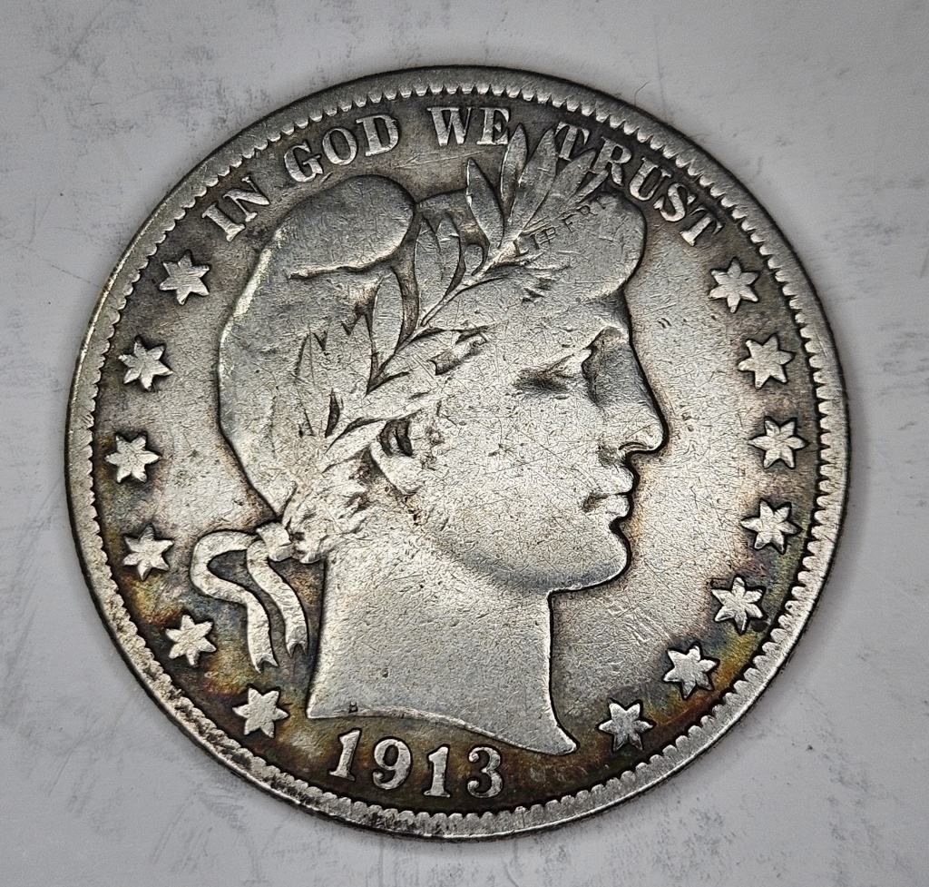 1913 "S" Fine Grade Barber Half Dollar - $320 CPG