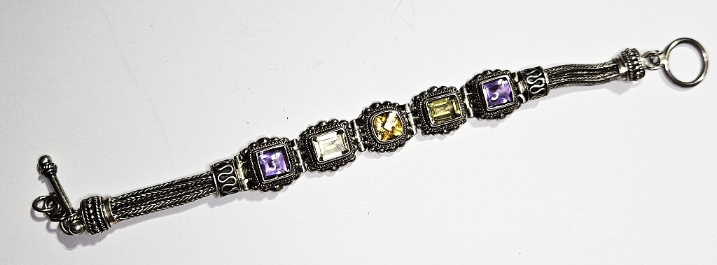Sterling Silver Multi Gemstone Semi Precious Bracelet 