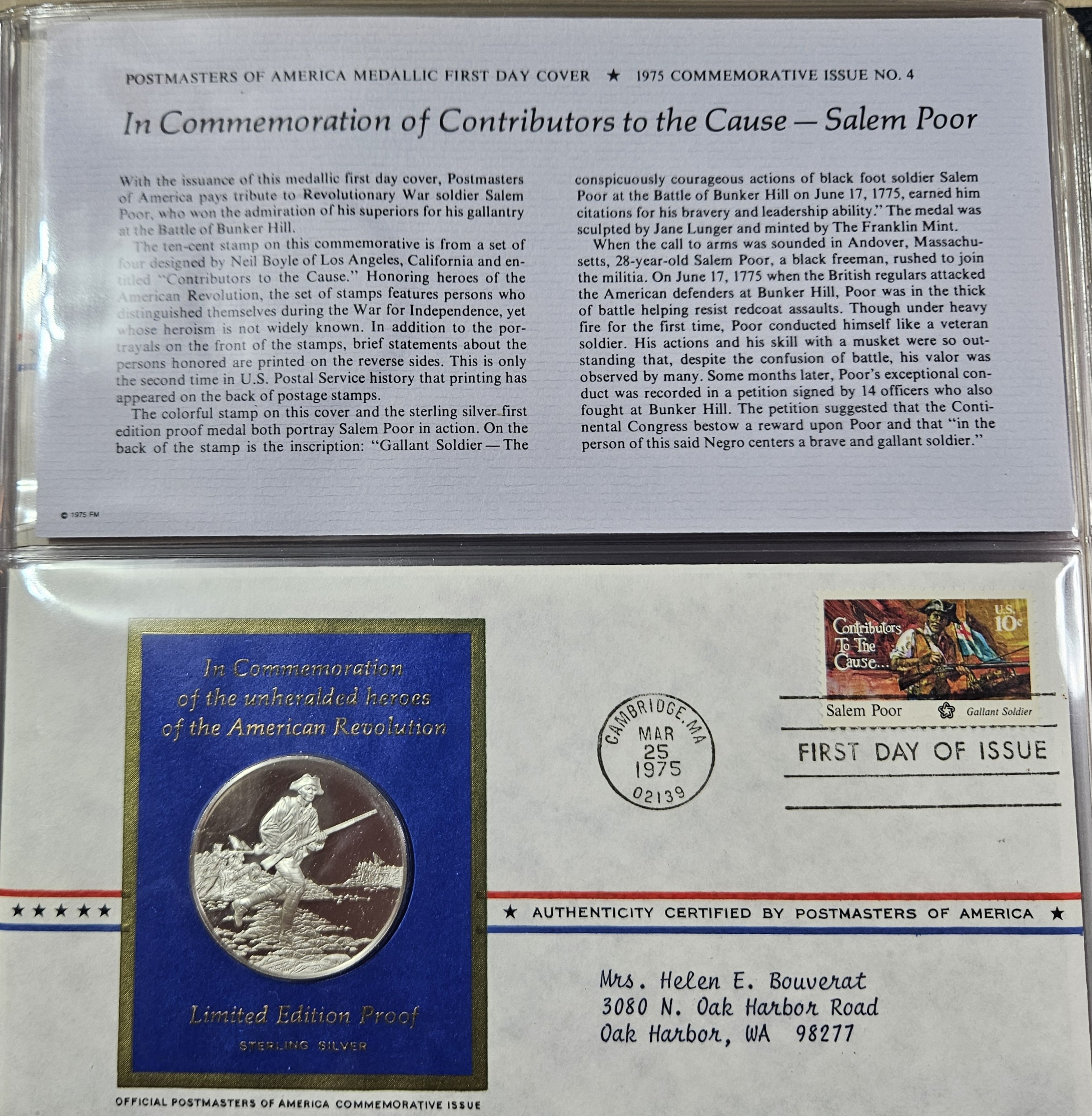 Sterling Silver Salem Poor w/ 1st Day Issue Stamp