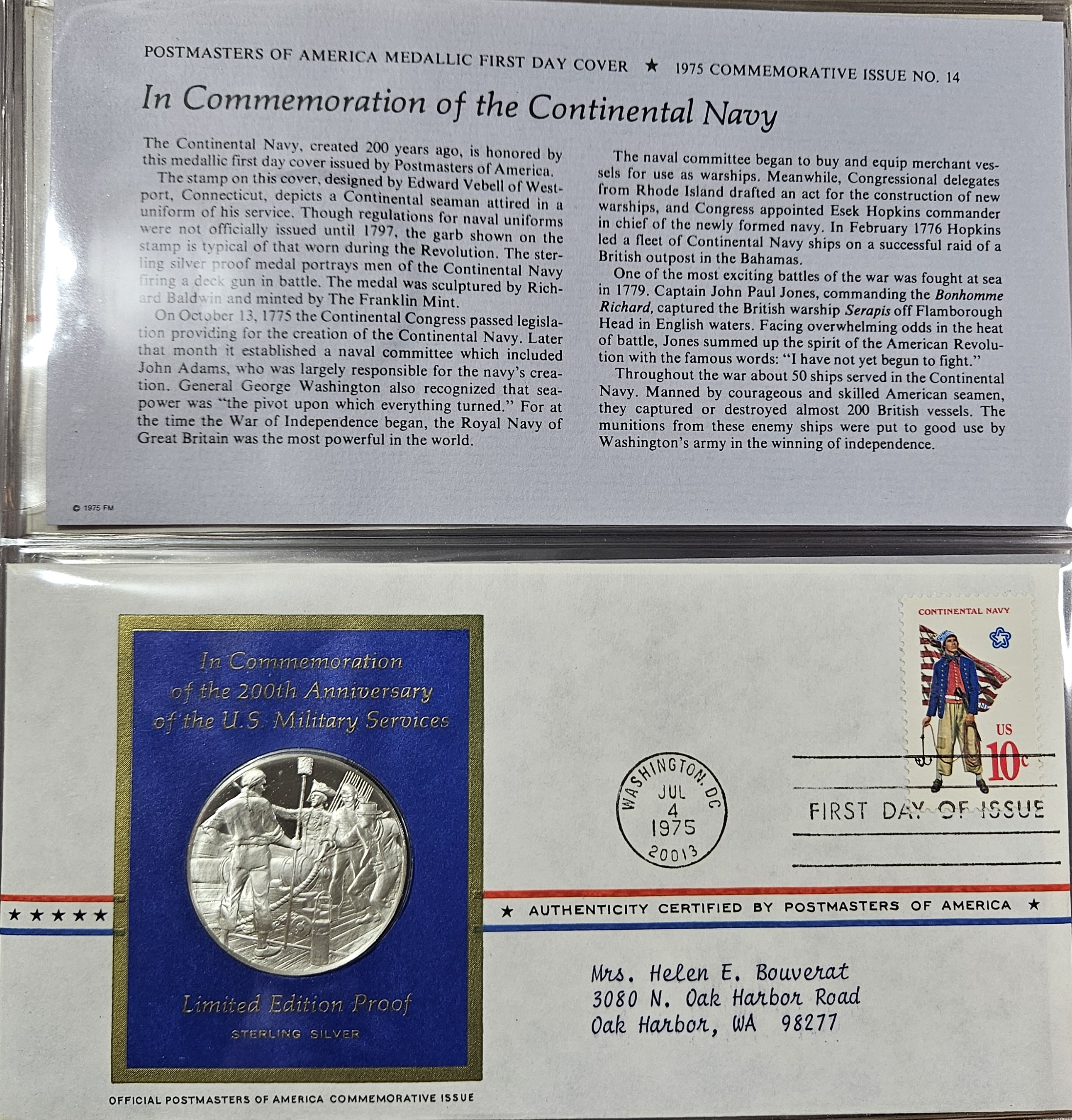 Sterling Silver Proof Continental Navy -w/ 1st Day Issue